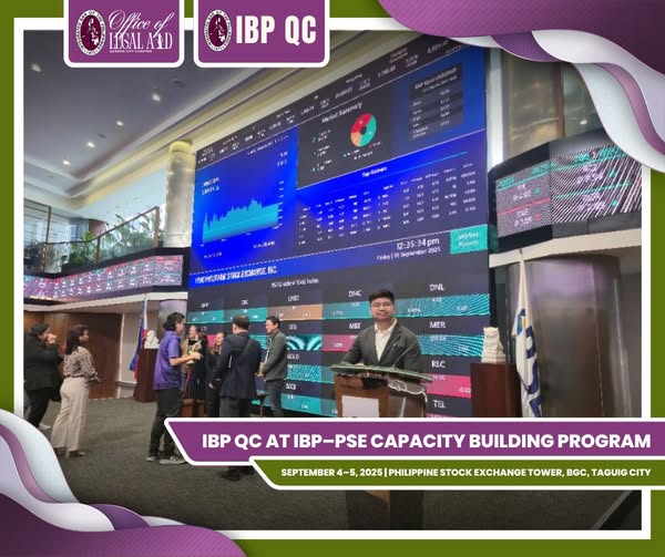IBP_NCLA's tweet image. IBP Quezon City
September 4-5, 2025

IBP QC Vice President Atty. Jeffrey B. Constantino proudly represented the chapter at the IBP–PSE Capacity Building Program held on September 4–5, 2025 at the PSE Tower, Bonifacio Global City.

#IBPNCLA
#ServeTheCountryHailTheIBP
#IBPLegalAid