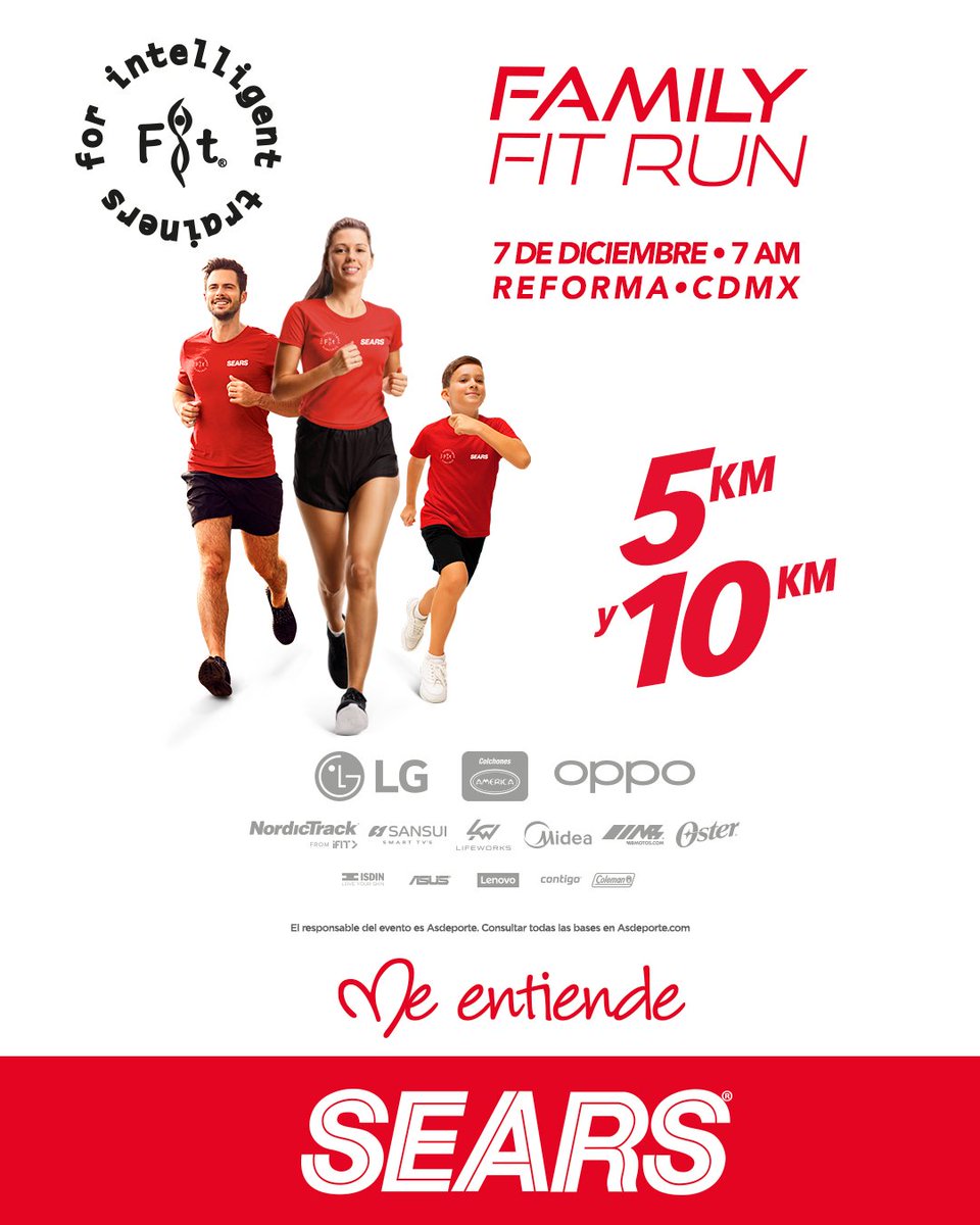 asdeporte (@asdeporte) on Twitter photo La Carrera Family Fit Run Sears es para todos. 🙌
Un recorrido donde lo más importante es compartir y disfrutar cada kilómetro con tu familia y amigos. 👨👩👧👦
📅 7 de diciembre 2025
📍 Paseo de la Reforma, Estela de Luz – CDMX
🏁 Distancias: 5K y 10K
 Súmate y sé parte de esta La Carrera Family Fit Run Sears es para todos. 🙌
Un recorrido donde lo más importante es compartir y disfrutar cada kilómetro con tu familia y amigos. 👨👩👧👦
📅 7 de diciembre 2025
📍 Paseo de la Reforma, Estela de Luz – CDMX
🏁 Distancias: 5K y 10K
 Súmate y sé parte de esta