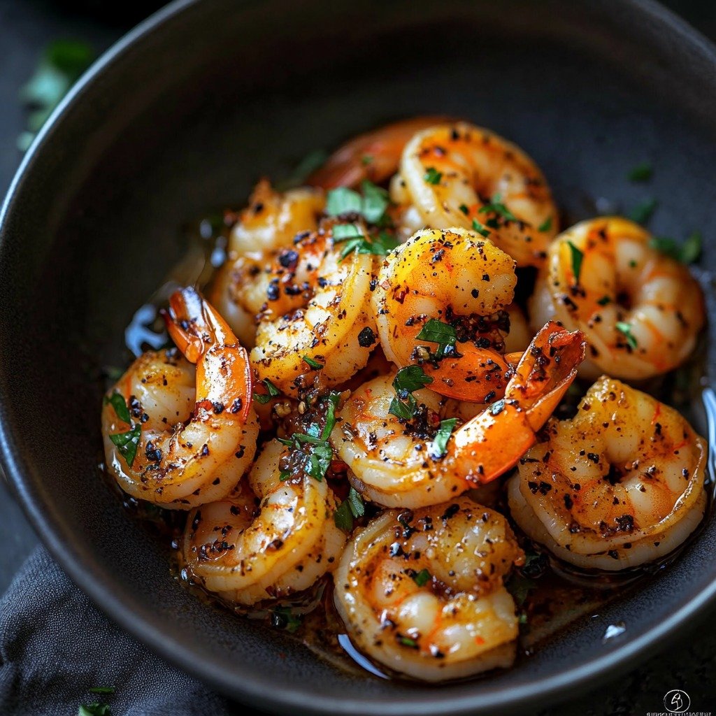 Spicy Garlic Shrimp recipe:

Version 1: Simple and Classic

Ingredients:

20 large shrimp or prawns (cleaned)
10 cloves garlic, minced
1 tsp garlic powder
1/2 tsp paprika (optional)
1/2 tsp red chili powder
1/2 tsp oregano
1/2 tsp thyme
Salt and pepper to taste
2 tbsp corn starch