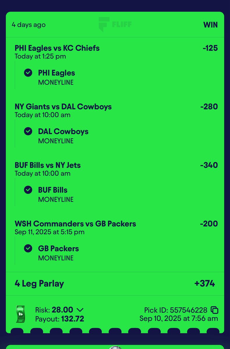 Week ✌🏻 with a banger cashed the discord again we are 2-0 

Don’t miss the plays in the discord because we are cashing people out every weekend <a href="/ThePropDen/">Rahill and Icy</a> 

#Nfl  #Fliff  #moneylines  #GamblingX  
#NFLProps