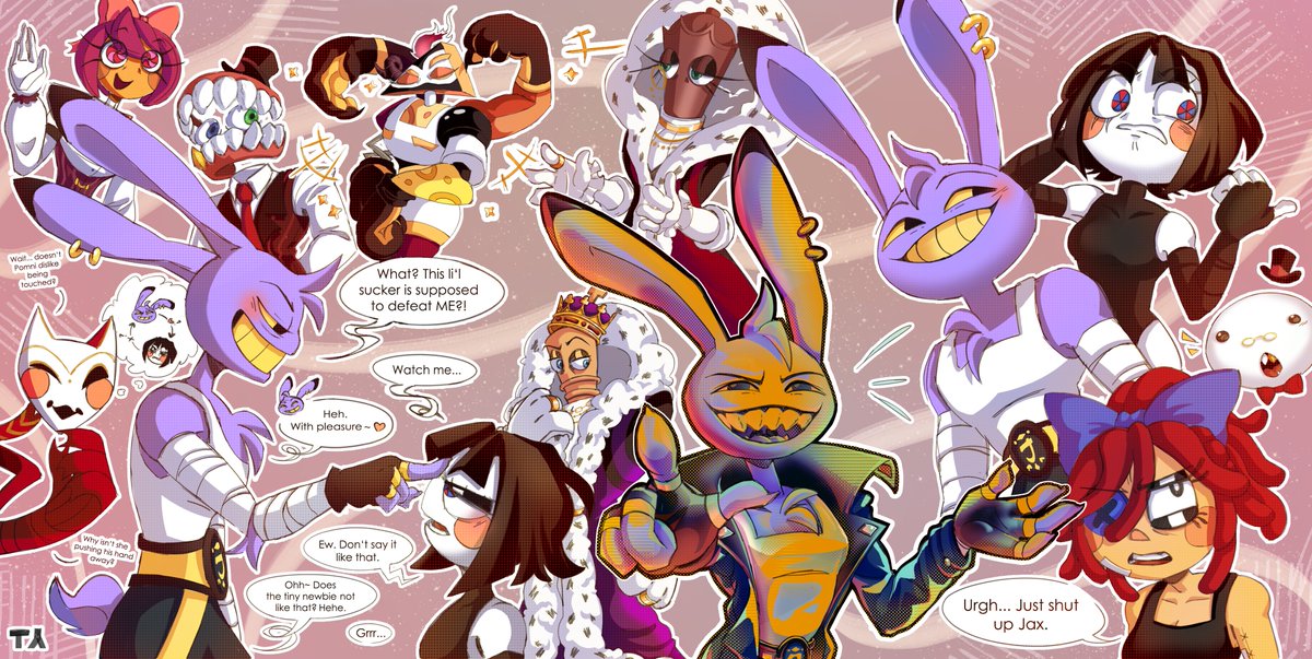 Cromerone001's tweet photo. Hyped for the amazing digital fight club!!!😋
#TADC #Jax #JaxxPomni #funnybunny #pomni #PomnixJax #Ragatha #Caine #Zooble #Gangle #kinger #Quennie #Bubble #CandyPrincess #TADFC https://t.co/VnDaBKMB4o