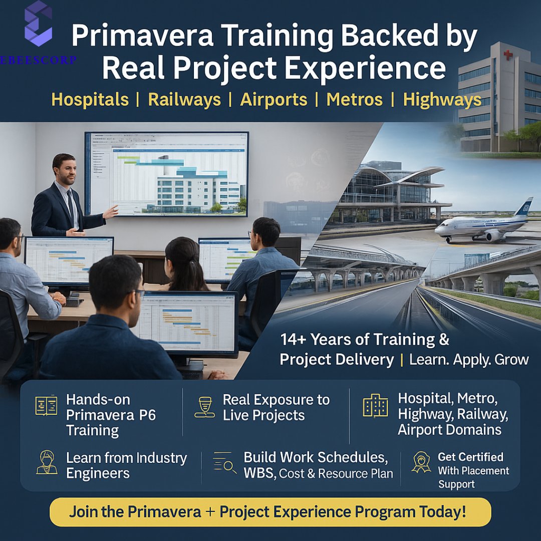 ebeescorp's tweet image. 🎯 Master Project Planning with Primavera P6!
🚀 Join EBEESCORP's Industry-Trusted Primavera Training Services
ebeescorp.com/best-primavera…
#PrimaveraP6 #ProjectManagementTraining #PrimaveraTraining #PrimaveraExperts #ProjectPlanning #ConstructionScheduling #ebeescorp