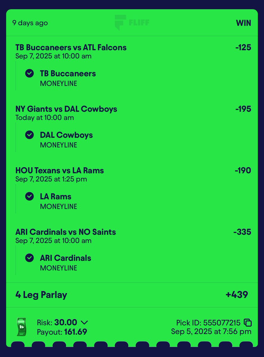 We finish with two more !!!! 

🏈🏟️

#moneylines  #Gambling𝕏  #NFLProps