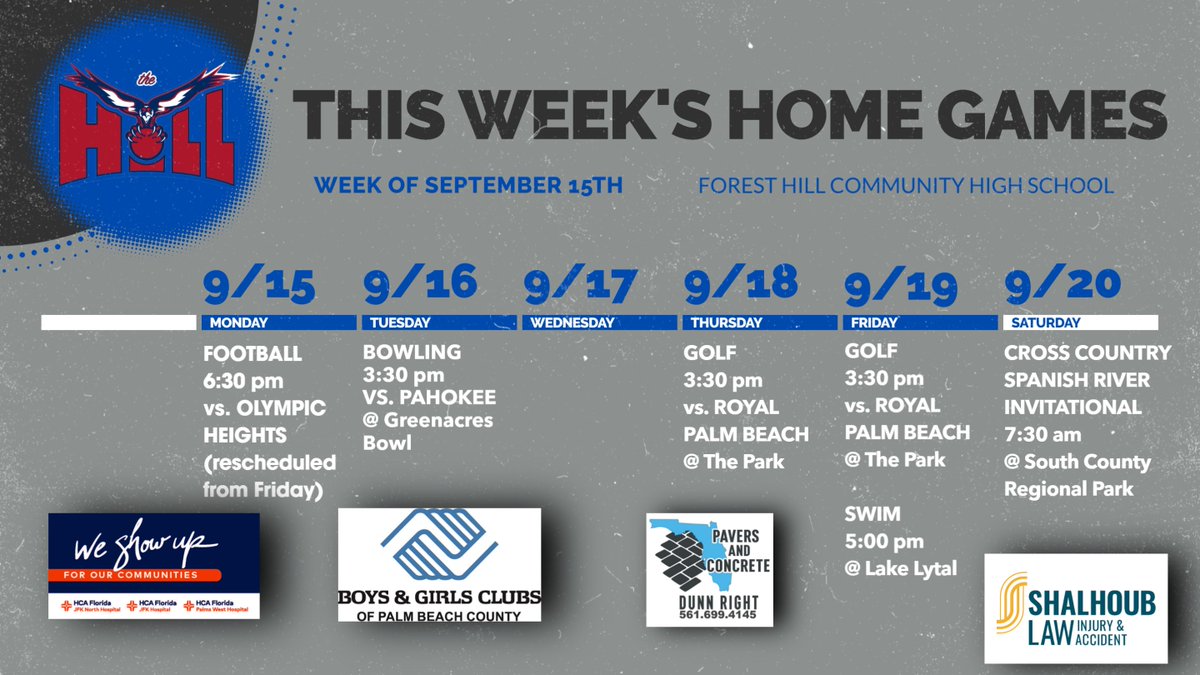 The rescheduled football game means we ARE hosting an event on campus this week! See you Monday, Falcons!!