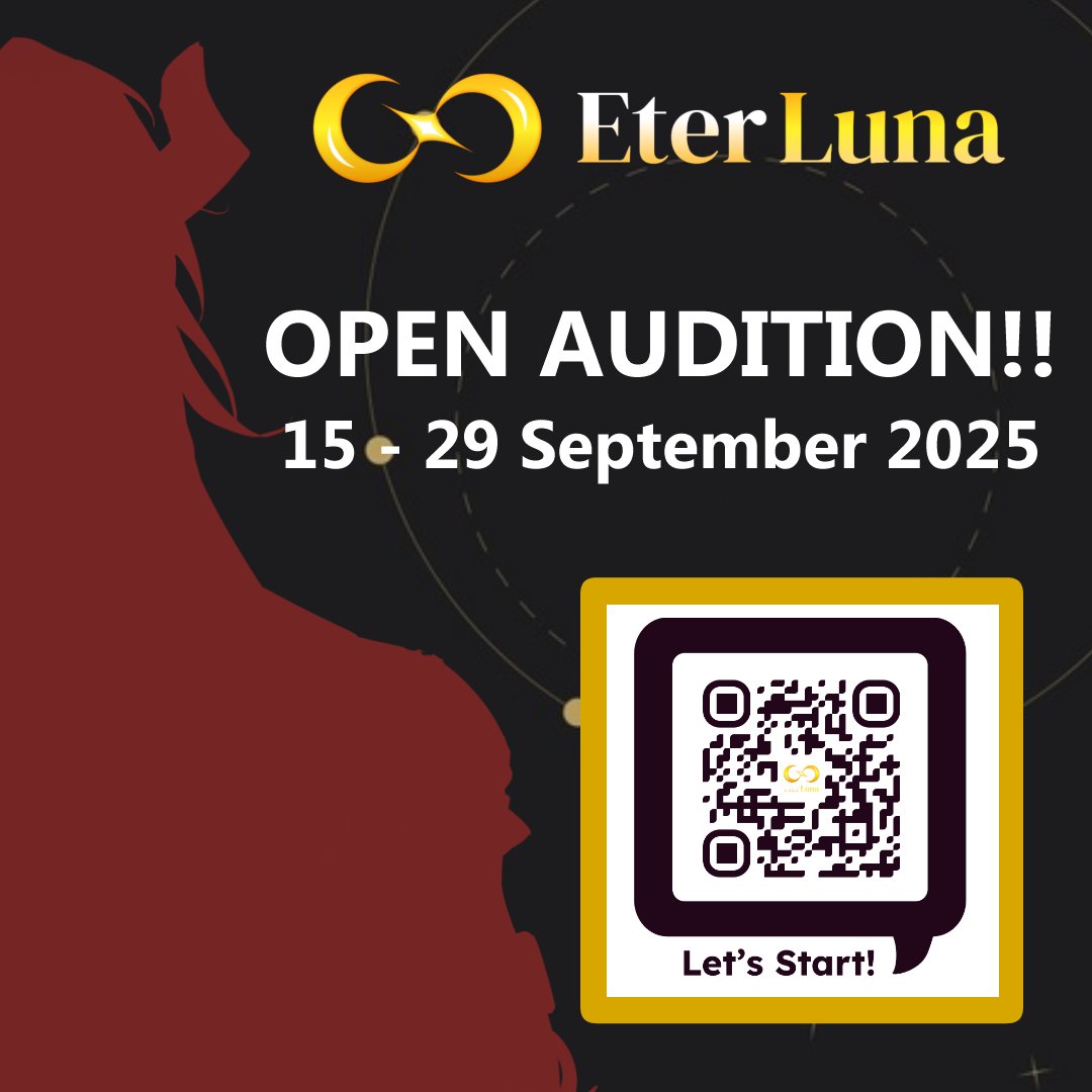 🌙ETERLUNA OPEN AUDITION!!🌙

Halo Semuanya! Bagaimana kabar kalian? Kami sedang membuka AUDISI VIRTUAL YOUTUBER loh!

Pendaftaran AUDISI akan dibuka hingga tanggal 29 September 2025, 23:59 WIB.

Apakah kalian tertarik menjadi Salah Satu dari EterLuna!?

#vtuberaudition #vtuberid