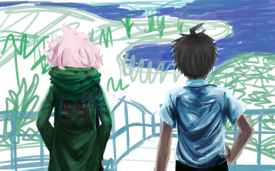 pursonicwave's tweet photo. #danganronpa2x2 
i did kinda give up on backgrounds and hajime is looking a little overshaded but aok im so hyped https://t.co/meeK9feTmk