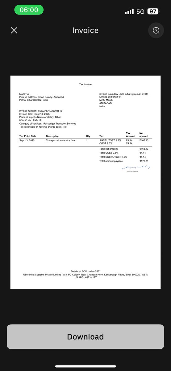 avmanav's tweet photo. @Uber_India @Uber_Support I took a ride day before yesterday which is not reflecting however a cancelled ride and fee of 173 is reflecting 
Concern here is source and destination is same in the cancelled ride 
my actual ride is not visible
I made the complete payment  via Paytm https://t.co/WtiJx6jVls
