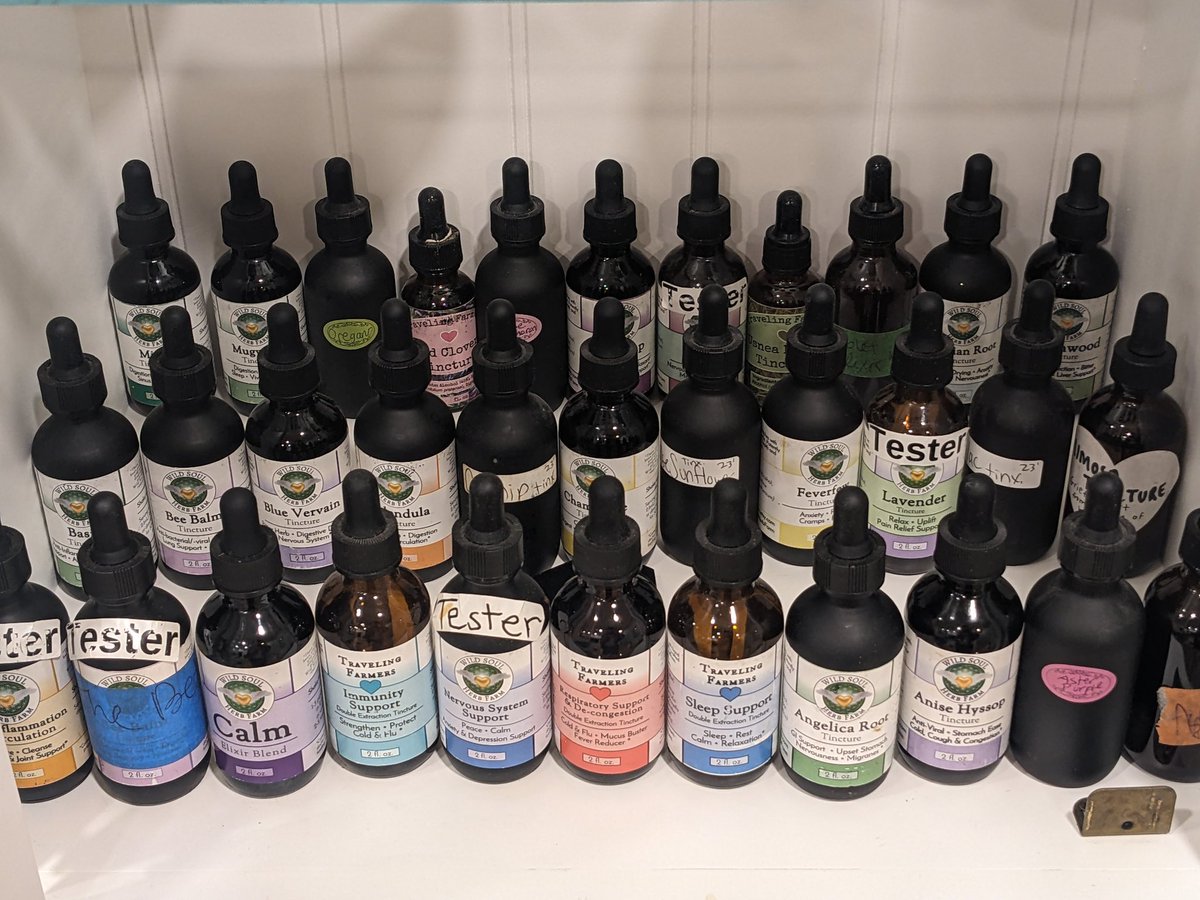 Stock up your medicine cabinets, always good to have a variety of herbs to utilize for your daily and situational use. Here is my current personal stock of tinctures and elixirs. Get your magical healing herbs from wildsoulherbfarm.com