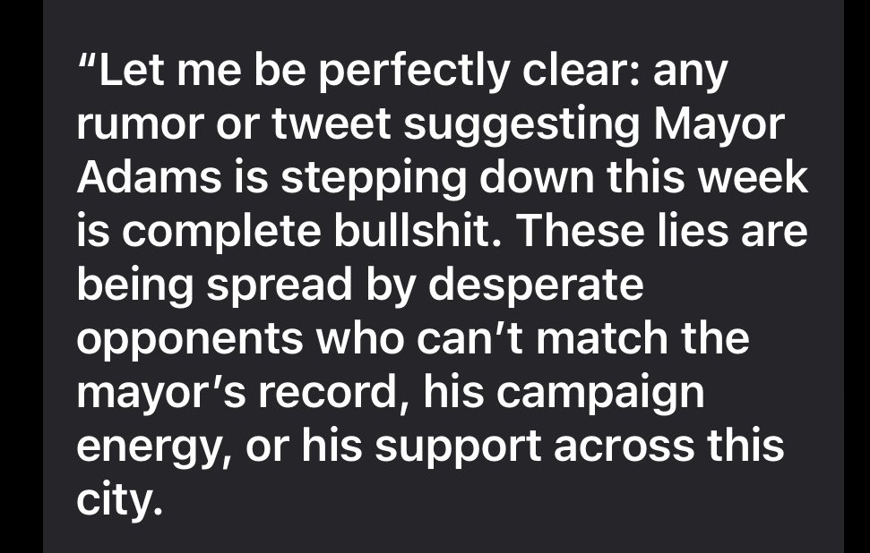 Spokesman for Eric Adams says rumors that he plans to end his campaign are not true