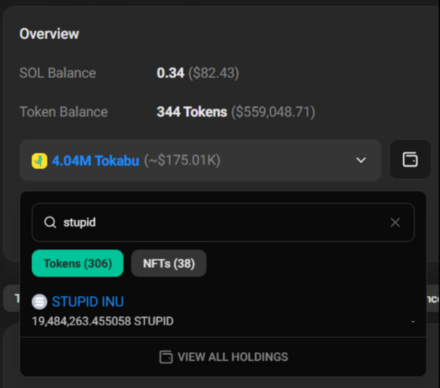 Whales are accumulating $STUPID!

This $TOBAKU / $BAGWORK / $NUB / $DOLLO WHALE has been accumulating $STUPID for a while

This chad has been buying since $2-2.5M MC and has been DCA'ing.  He just made another $3K buy of $STUPID and now holds almost 20m of STUPID

STAY $STUPID