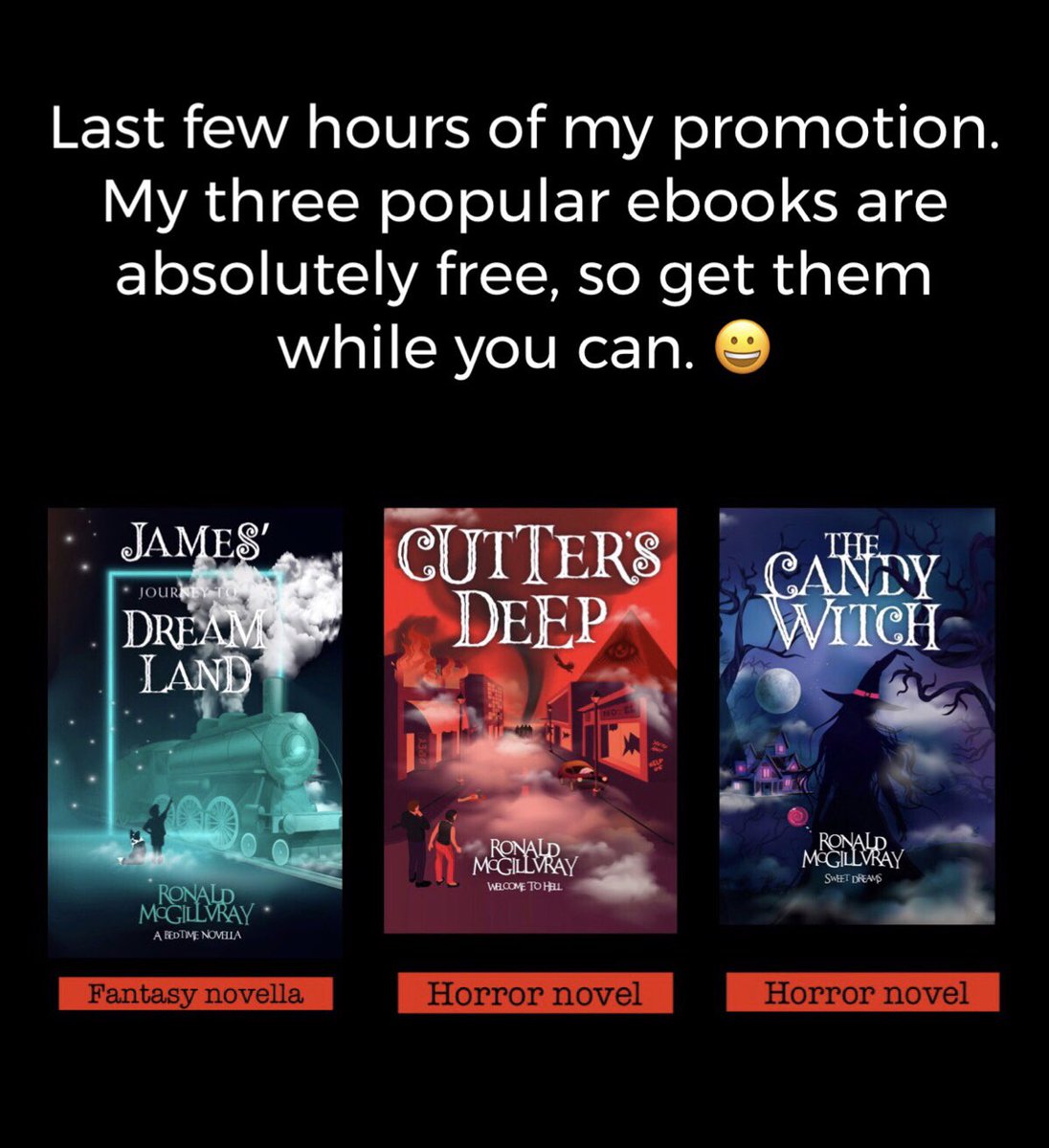 Ronald McGillvray (@ronmcgillvray) on Twitter photo To celebrate the one year anniversary of my release of βThe Candy Witch,β Iβm offering three of my ebooks absolutely free. If youβve ever thought of checking them out, thereβs never been a better time. Only a few hours left until this offer is over. π
amazon.com/stores/Ronald-β¦ To celebrate the one year anniversary of my release of βThe Candy Witch,β Iβm offering three of my ebooks absolutely free. If youβve ever thought of checking them out, thereβs never been a better time. Only a few hours left until this offer is over. π
amazon.com/stores/Ronald-β¦