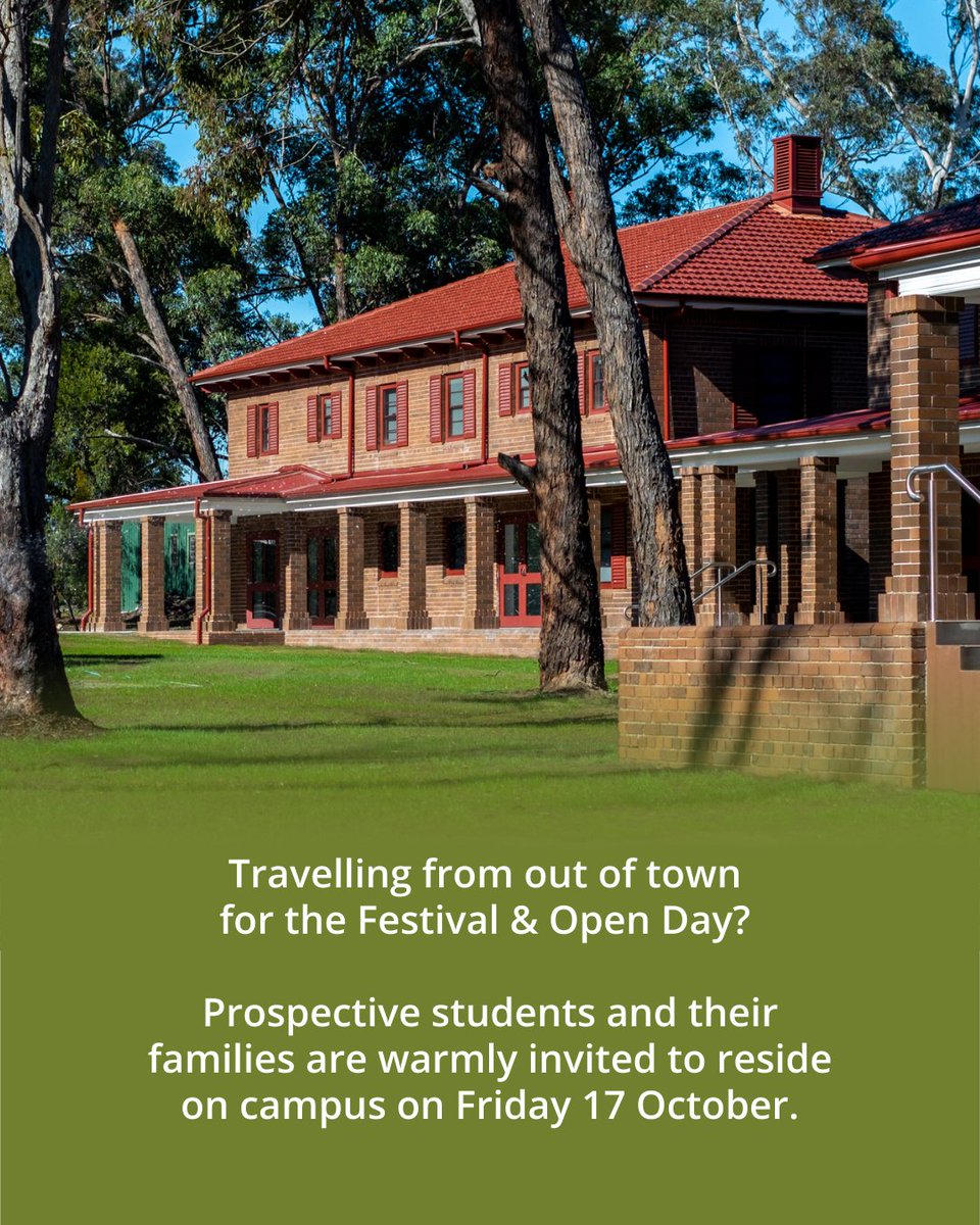 Travelling from out of town for the Festival &amp; Open Day? Prospective students and their families are warmly invited to stay on campus Friday 17 October.

The accommodation package includes dinner with current students and a self-serve continental breakfast on Saturday morning.