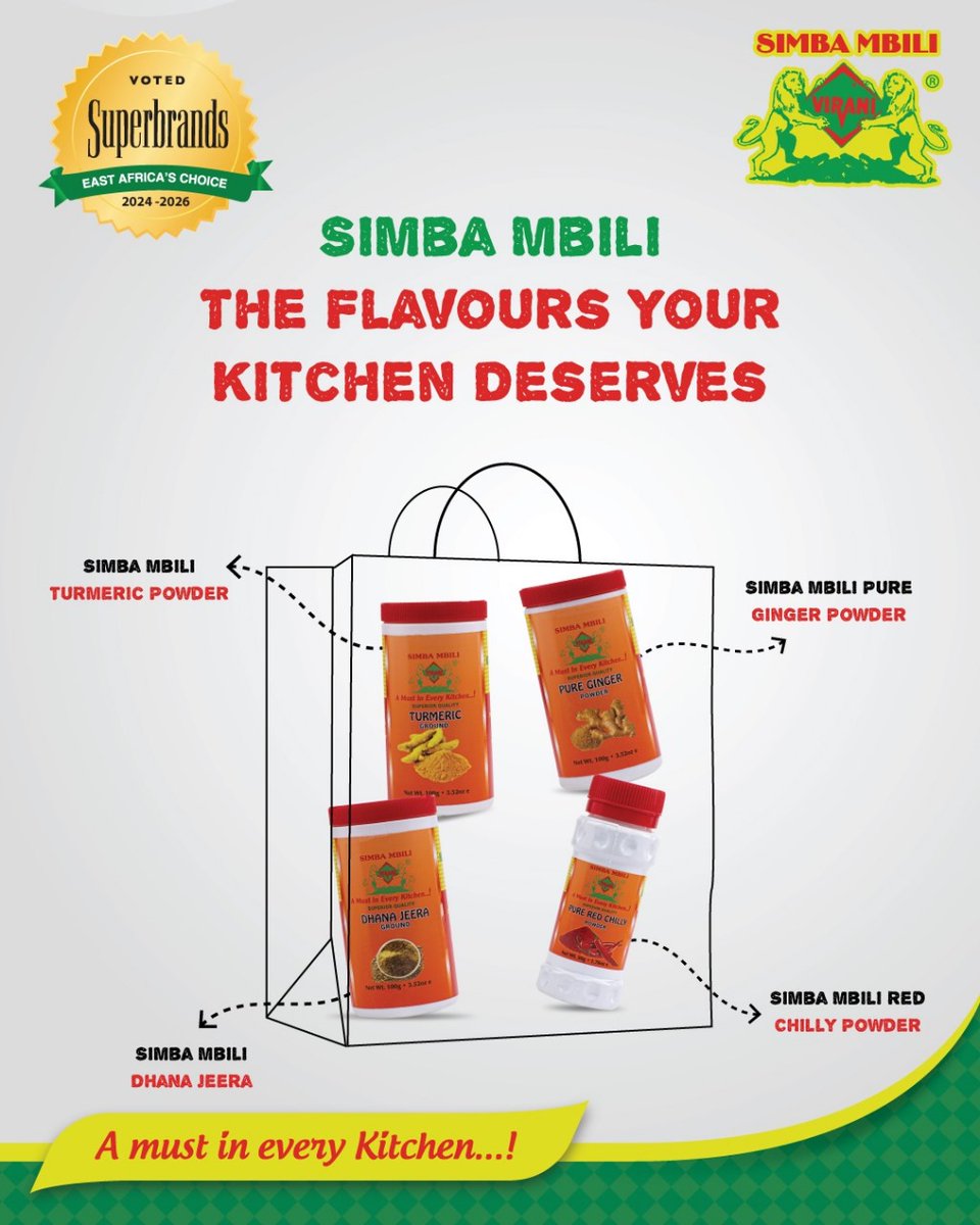 simbambilispice's tweet photo. From everyday stews to festive feasts, these spices bring Kenyan kitchens to life. Sprinkle a little and wait to taste the magic.
#SimbaMbili #SpiceMagic #KenyaCooks #FlavourBoost #CookingWithSpices #RaaLimited #SuperBrands https://t.co/R0HTTHblJm