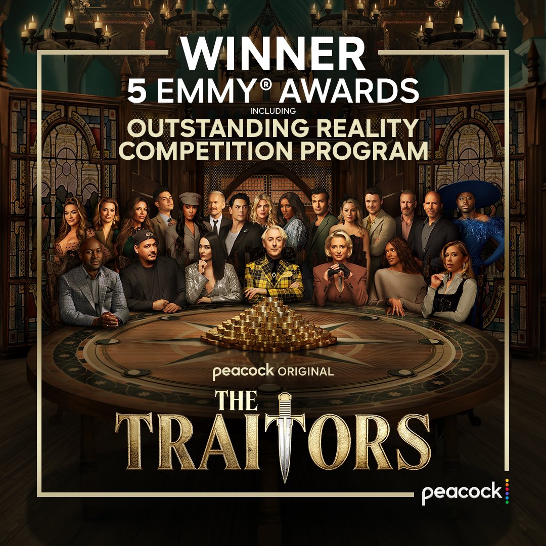 peacock's tweet image. Betrayal pays off 😏🏆
Congrats to #TheTraitors team on their five #Emmys.