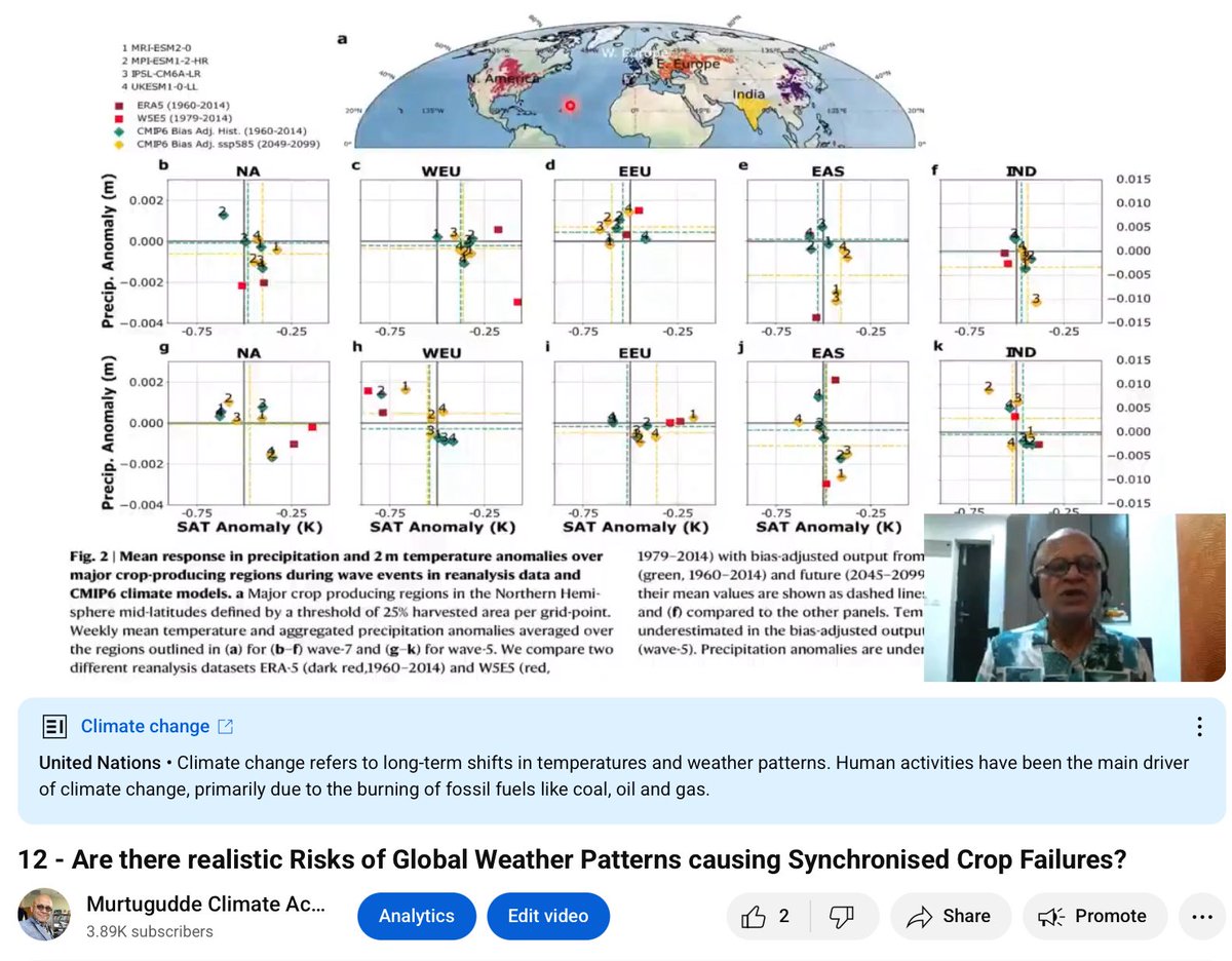 Arctic warming causes more jet stream meanders which translates to global patterns of Temperature &amp; Rainfall anomalies. Models underestimate Crop Yield Losses driven by such global weather patterns. Will such synchronous failures be worse in the Future? 

youtu.be/KSdxbhSesXg?si…