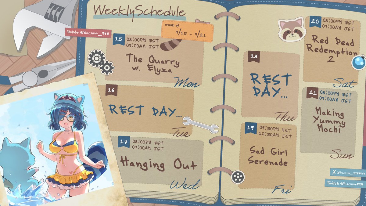 🤓WEEKLY SCHEDULE // 09/15 - 09/21📷🔧

are you ready to cry to my serenade? 💔
let's make more bright memories together ☀️