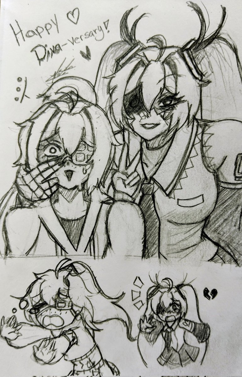 AlexDMKX07's tweet image. A drawing made for the the anniversary. 

Attempt at friendship goes wrong. 

#PDDB #OC #YCCM3