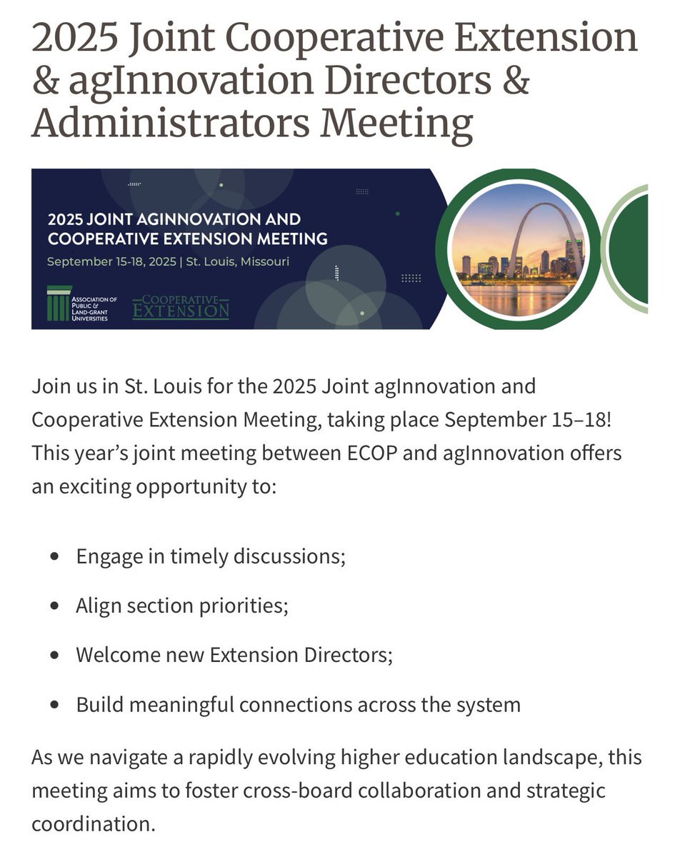 I am sure that St. Louis isn’t ready for all of that power and authority coming together! It’s time for Extension “leaders” to share their best ideas with each other. Usually, the best idea that emerges is where to grab dinner.