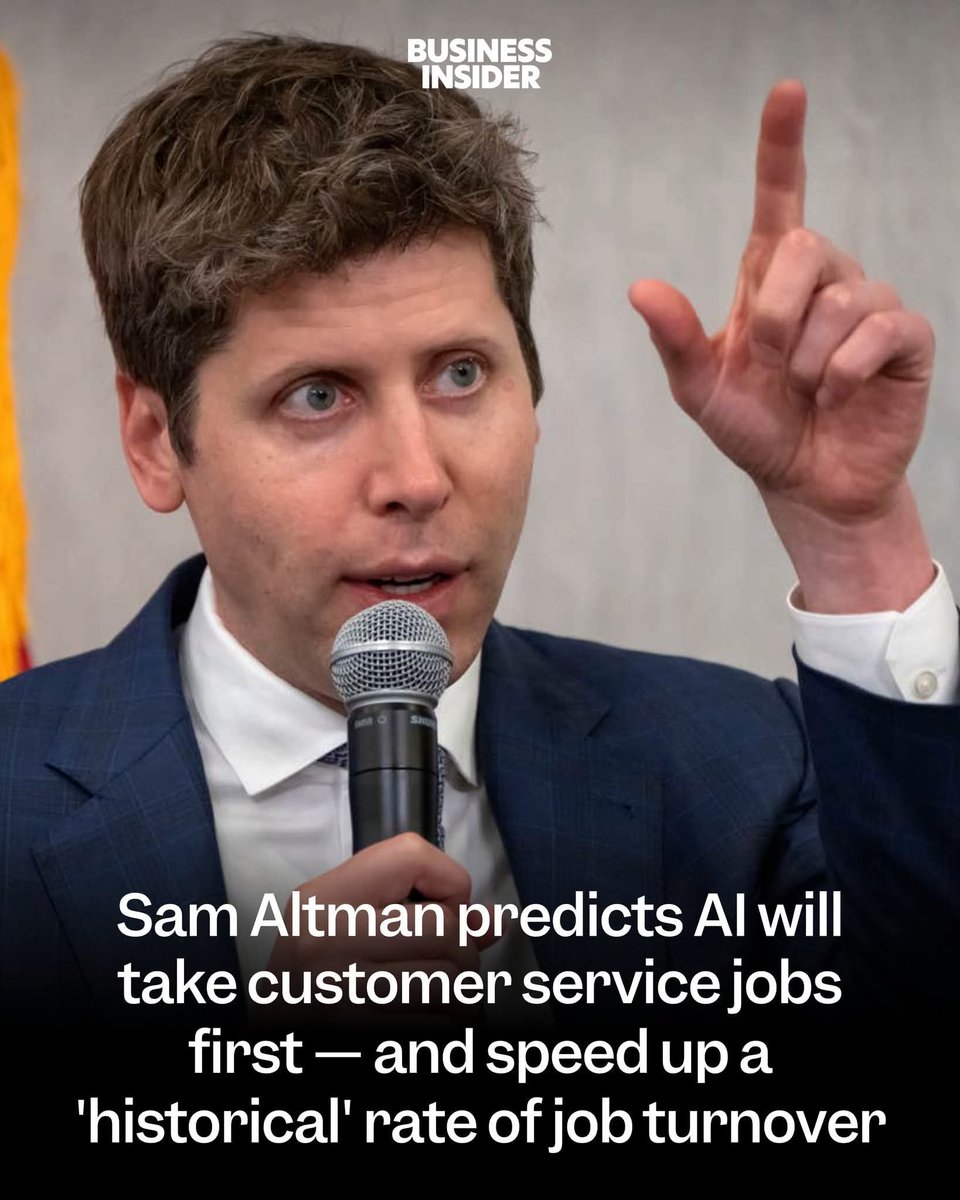 Sam Altman predicts AI will disrupt the job market, starting with customer service positions, accelerating a historical rate of job turnover.

#AI