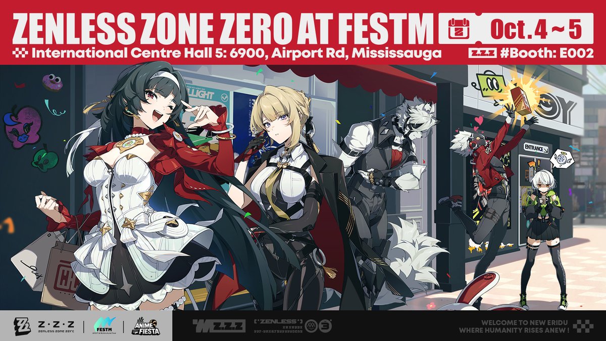 ZZZ_EN's tweet photo. Hi Proxies,

We’re thrilled to announce that Zenless Zone Zero will be at Fest M in Toronto, Canada, from October 4 to 5! Make sure to grab a free gift and check out our new merch series: Agent Archives Acrylic Avatar Card.

Can’t wait to see you there! 

#zzzero #zenlesszonezero #zzzhub #FestM