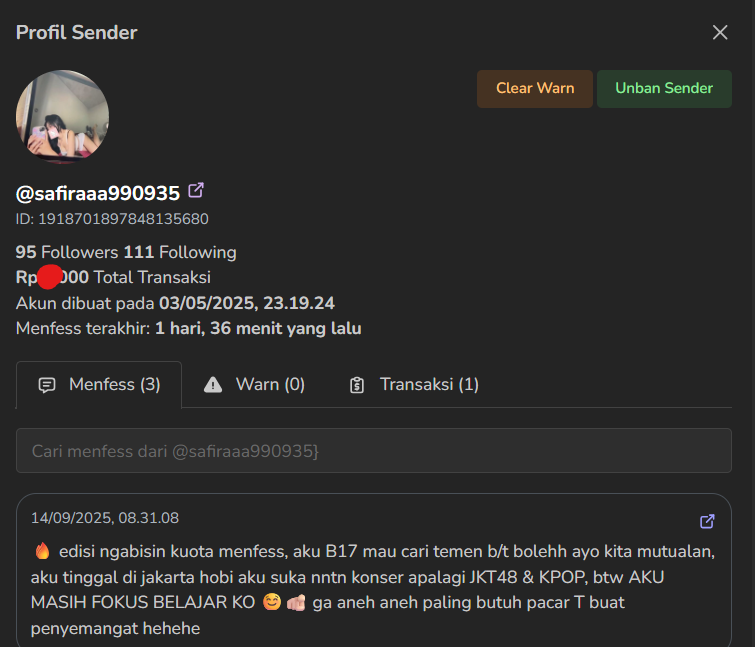 halominnn's tweet photo. Halo, mengenai menfess dari minor sudah admin hapus, ya.  

Setelah admin cek, akun di foto ini adalah sendernya. Tolong berhati-hati jika ada akun lain yang mengaku sebagai sender, karena besar kemungkinan itu foto curian/impersonate/faker. https://t.co/rGT8ITrgyU