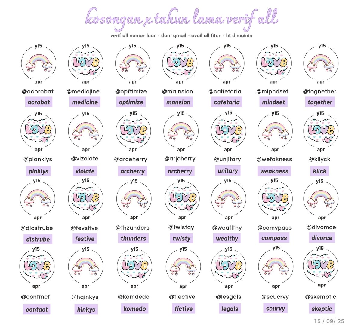 wts acc kosongan twt ylama y15 vall 

11.000 /acc  

- verif all no luar dom gmail 
- go green bisa ganti usn 
- masuk mt non moots (ht dimainin dulu)
- dapat data lengkap 

#zonauang .