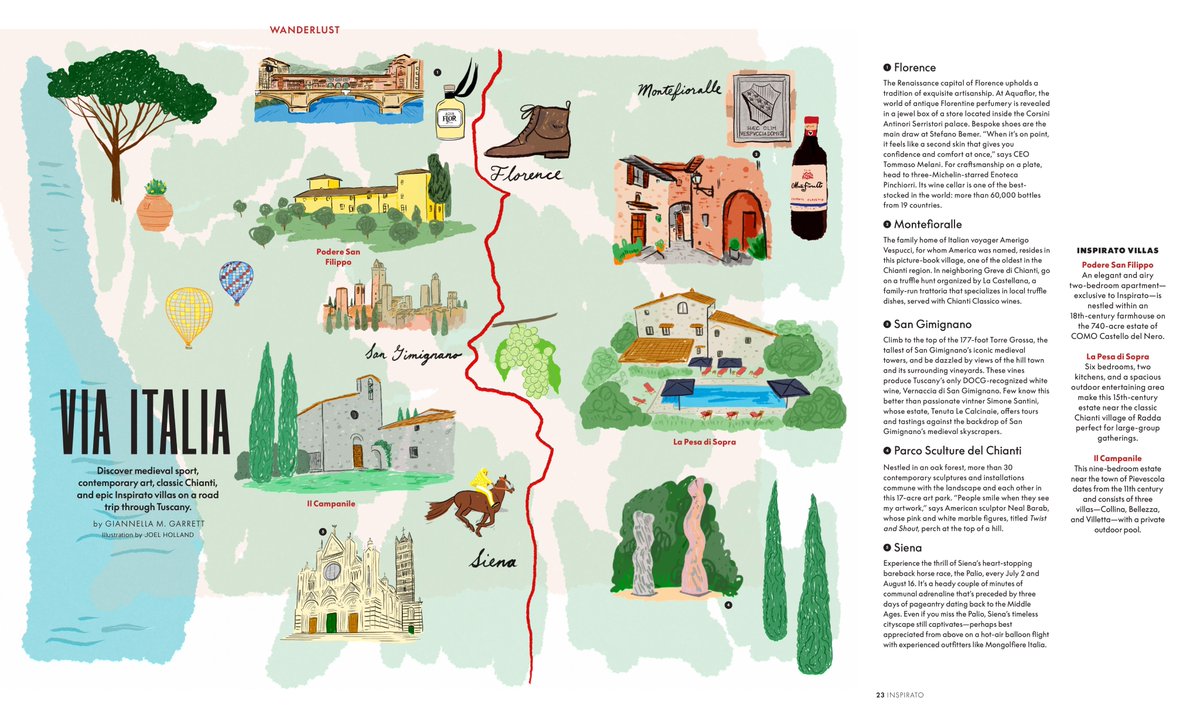 My latest piece for Inspirato Magazine about best experiences to have while traveling through Tuscany. Illustrations by Joel Holland.