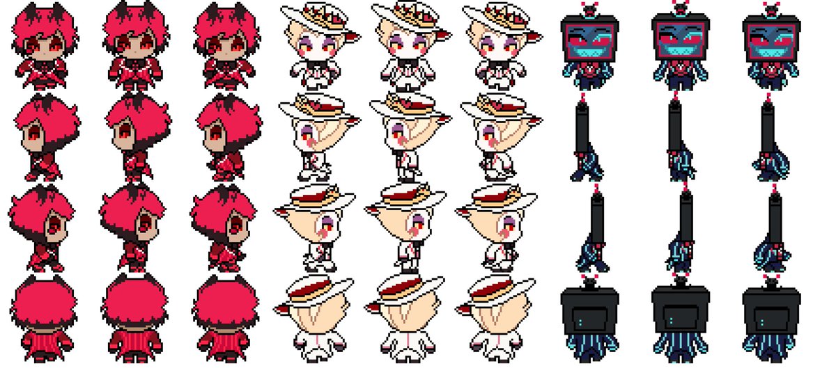 nidy1031's tweet photo. Hello! I'm Nidaria, a pixel artist &amp; indie game dev from Korea who loves Hazbin Hotel &amp; Helluva Boss! 😈💖
This is my main art account for my global followers. I'll be posting pixel art, merch designs, and updates on my fan game project!
I occasionally draw 2D illustrations too🥰 https://t.co/Q2w9YlSit8