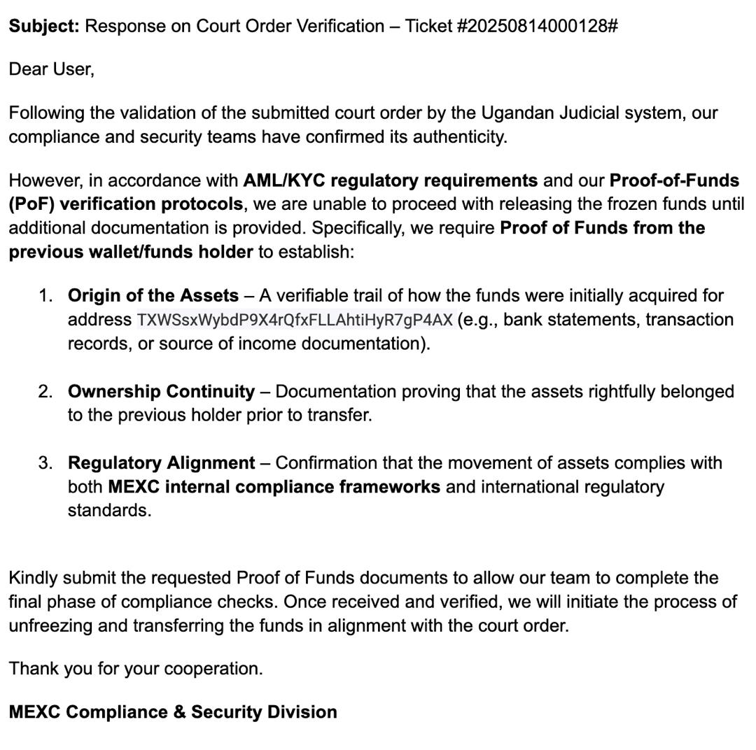 EKmwanzo's tweet photo. @MEXC_Official Investors beware! On #MEXC, your funds aren’t safe — even with court orders, victims struggle to recover stolen assets. 

Many report funds vanishing at withdrawal. 

Protect your money, don’t risk it on MEXC! #MEXCExposed MEXC Scam has destroyed many https://t.co/ZTCd7GI78M