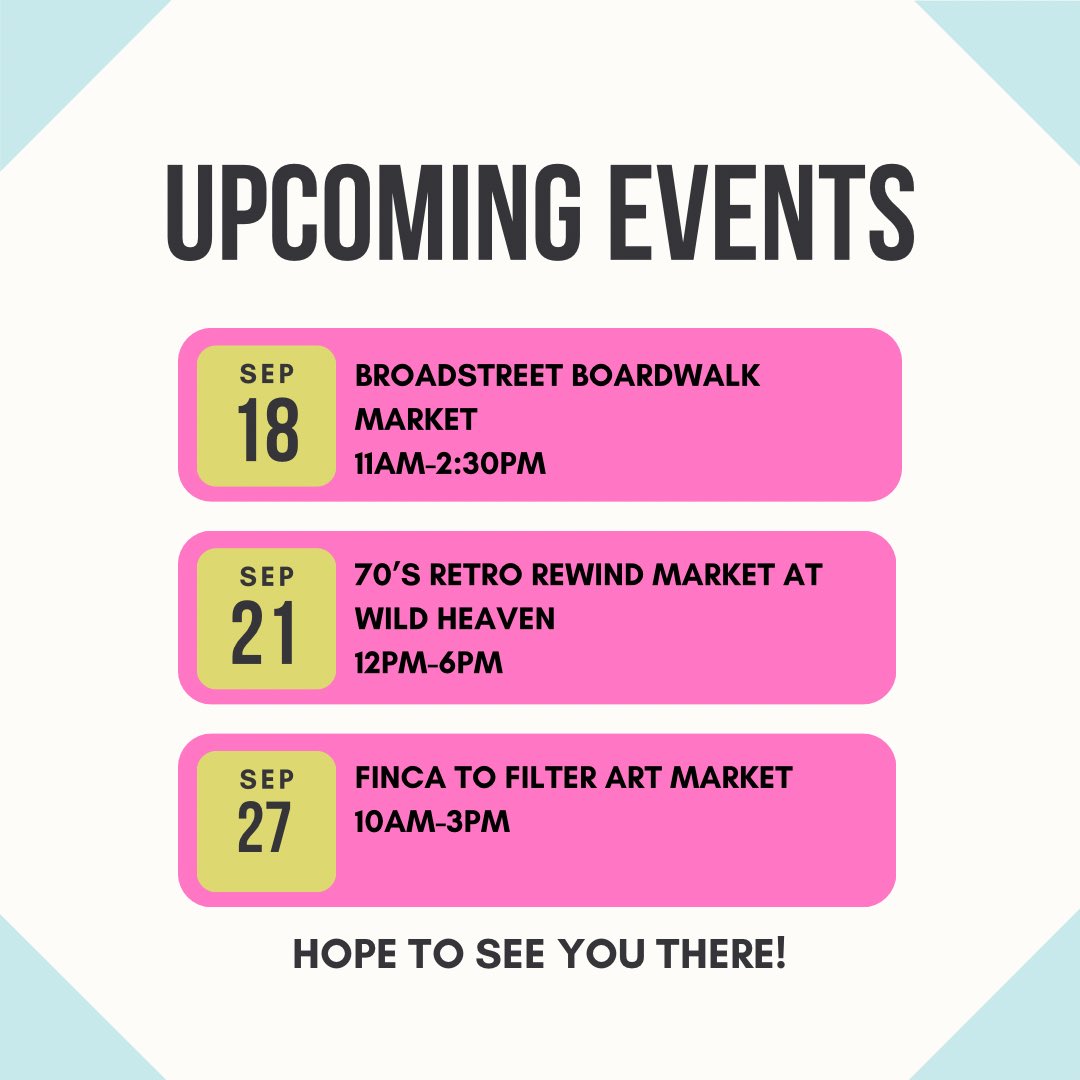 ToniDStudio's tweet photo. My next few events! Busy month in September 😊

#atlanta #artmarket #artist #atlartist https://t.co/2kzeZUd04Y
