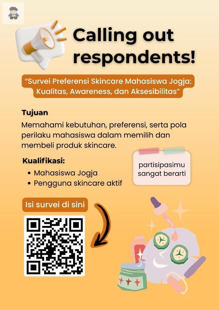 UGM_FESS's tweet photo. temen2 yujiem aku lg butuh bgt responden buat tugas survei tentang preferensi skincare😔☝🏻☝🏻 kalo kamu aktif pakai skincare, bantu isi yaa! bisa lgsg scan QR di gambar, cuma 3-5 menit. makasii, semoga yg bantu ngisi kuliahnya lancar trs💛
ugm_fess https://t.co/aJjQGIKqKz