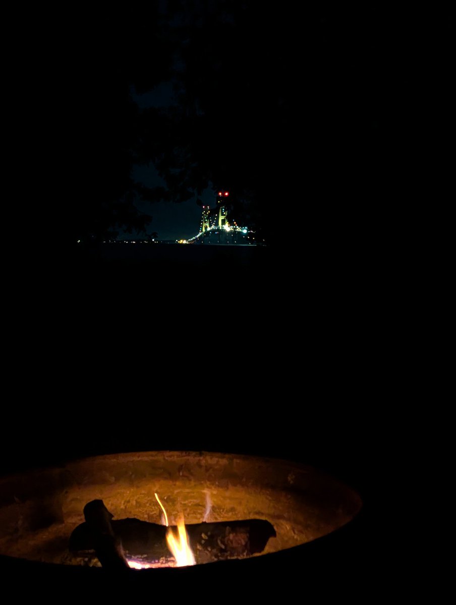 Alright so campfire,view of the Mackinaw bridge, northern lights, and whiskey. I am happy.