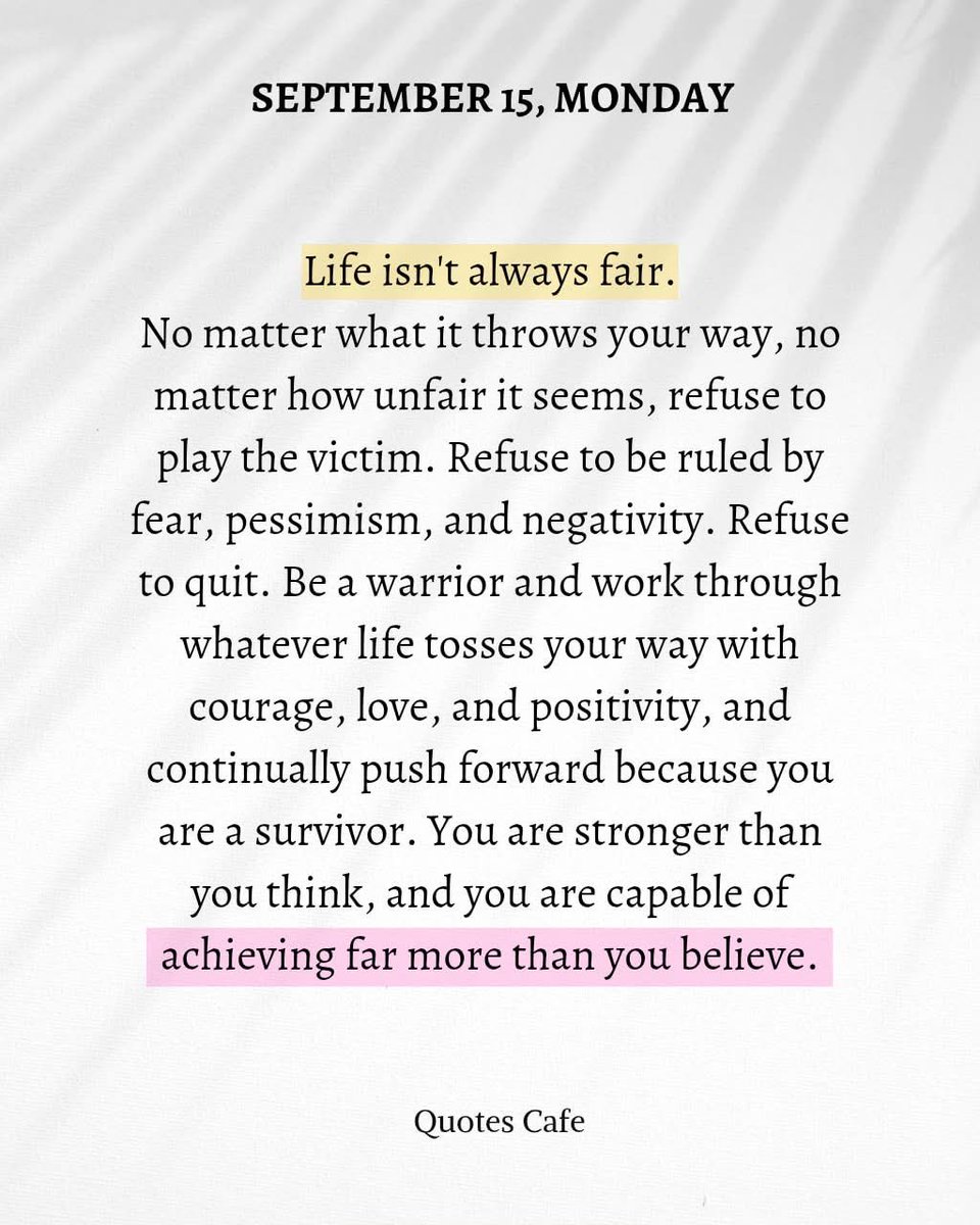 MPHickie's tweet photo. A message for today … 

Life isn’t always fair — but that doesn’t mean you have to give up. Refuse to be ruled by negativity. Stay strong, stay positive &amp; keep moving forward. You are capable of achieving far more than you believe.👇
#MotivationMonday #KeepGoing #PositiveMindset https://t.co/2qQjyZVBqG