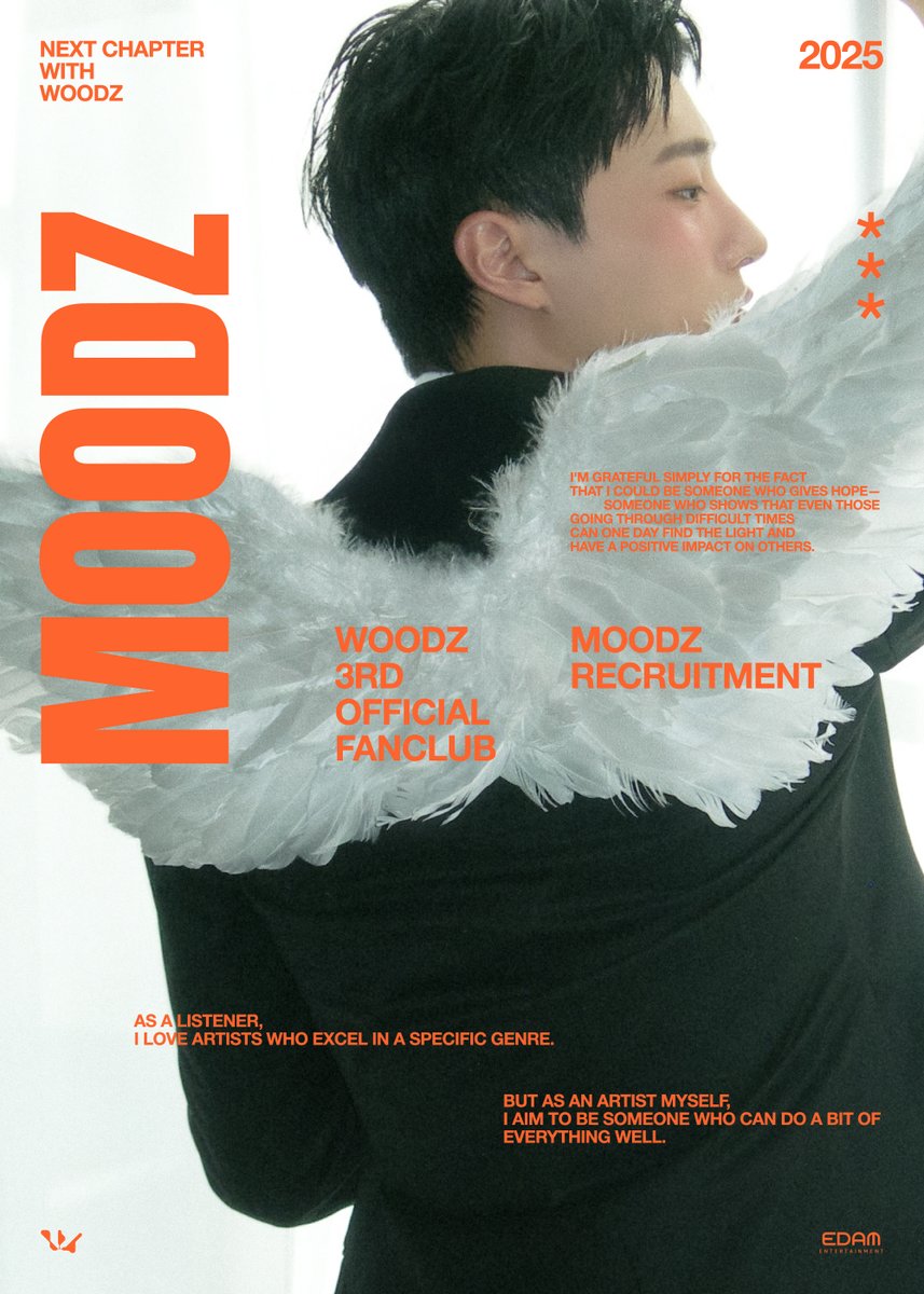 [📢] WOODZ 공식 팬클럽 <MOODZ> 3기 모집 OPEN

드디어 우리의 곁으로 돌아온 WOODZ!
지금 바로 베리즈에서 MOODZ 3기에 가입해 보세요🪽

📍가입 기간 : 2025년 9월 15일 (월) 12PM ~ 2025년 9월 30일 (화) 11:59PM (KST)
📍가입처 : Berriz (kko.kakao.com/moodz_3rd)

자세한 정보는 Berriz ‘WOODZ