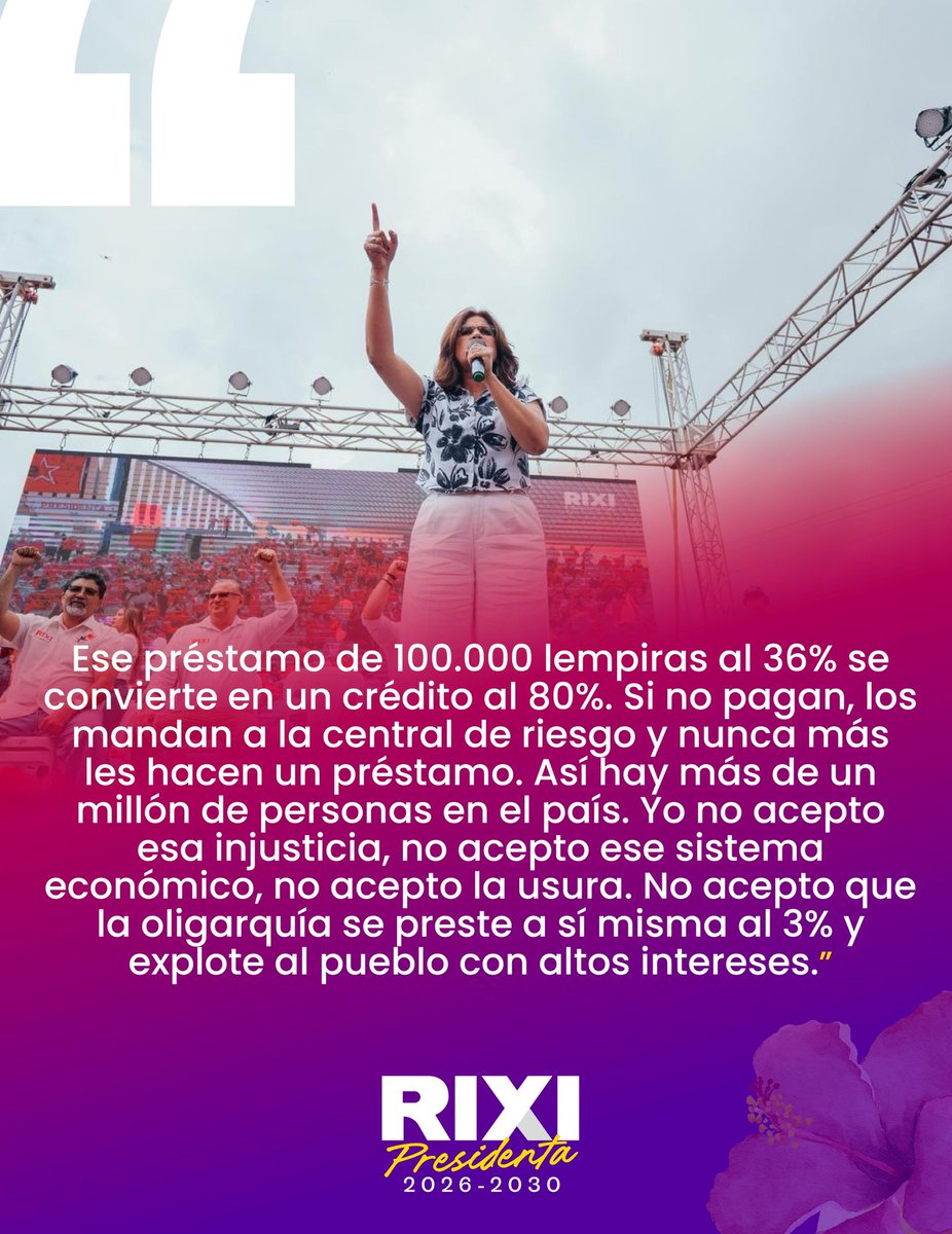 "No acepto la usura, no acepto que la oligarquía explote al pueblo teniendo más de un millón de personas en central de riesgo mientras se presta a sí misma al 3%." 🌺