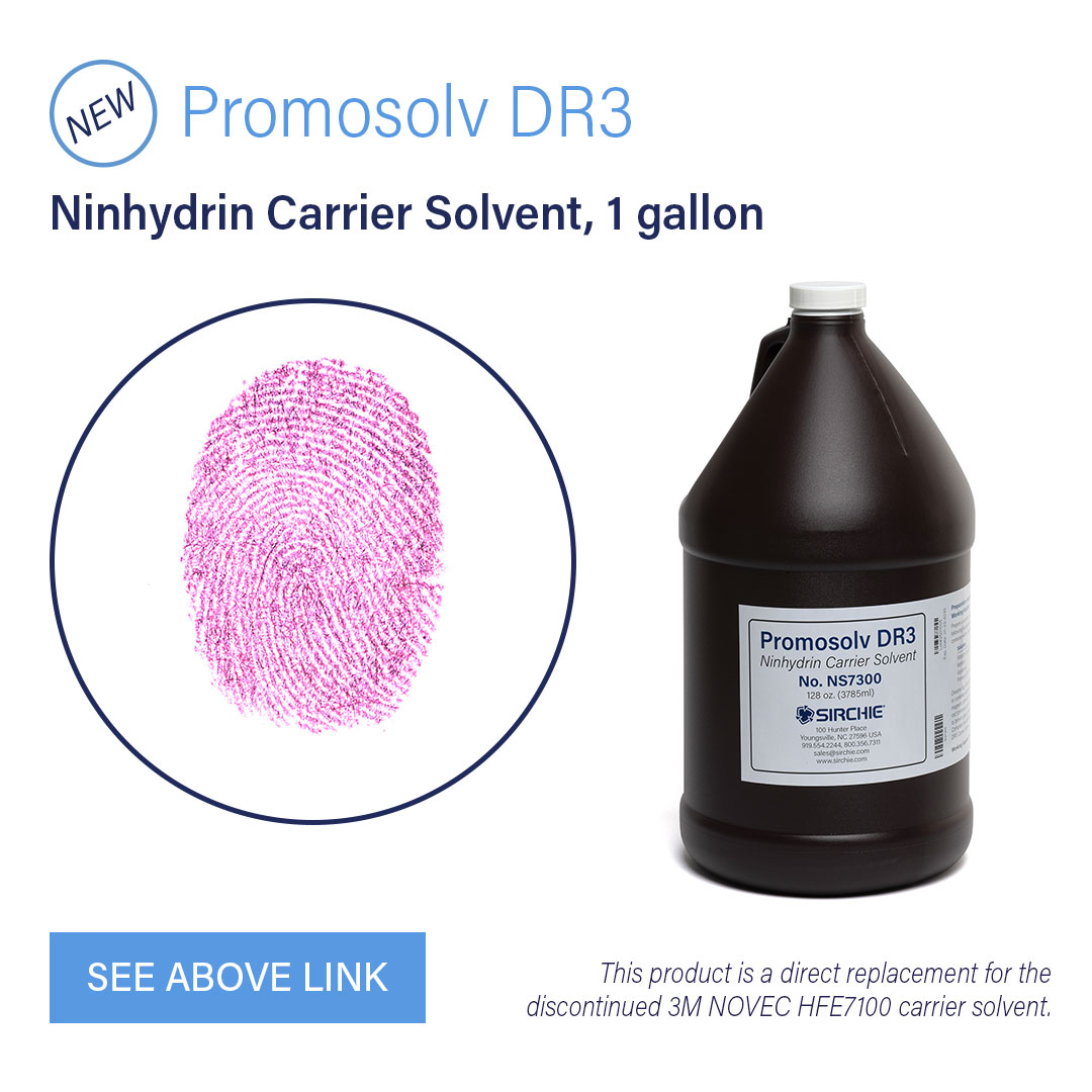 Introducing Promosolv DR3 Ninhydrin Carrier Solvent! The perfect product for departments that prefer to make their own solutions of Ninhydrin, DFO and 1-2 Indanedione formulations.

Learn more here: sirchie.com/promosolv-dr3-…

#forensics #csi #crimescene