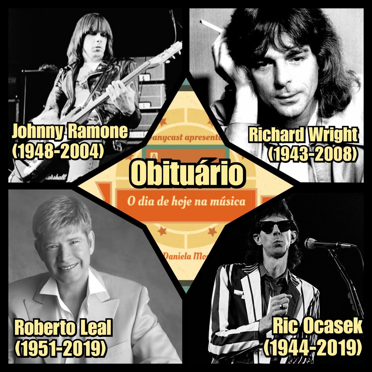 Edição 15 de setembro! 🎶
#danycast #thisdayinmusic #hojenamúsica #johnnyramone #theramones #ramones #richardwright #pinkfloyd #robertoleal #ricocasek #thecars