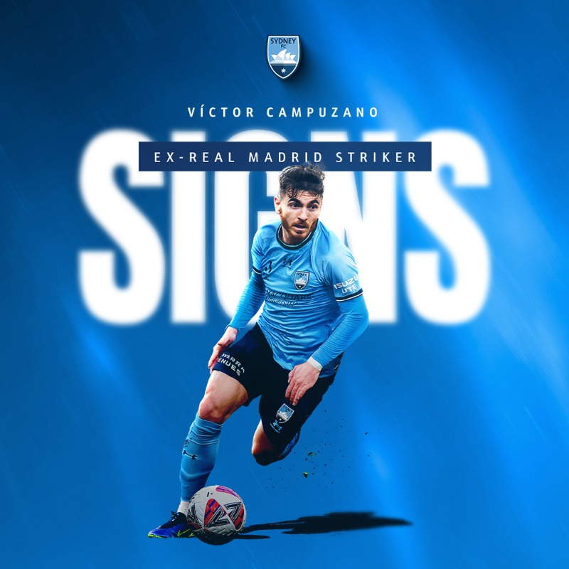 SydneyFC's tweet photo. Victor Campuzano is Sky Blue 🇪🇸

The former Real Madrid, Espanyol &amp; La Liga forward has joined us on a two-year-deal ✍️

#WeAreSydney