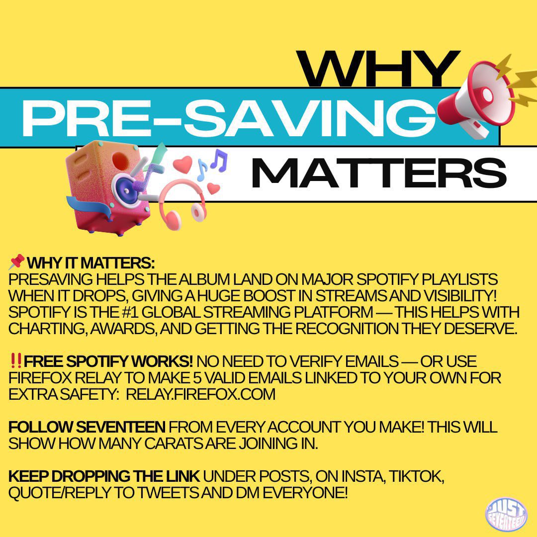 📢Follow CxM on Spotify, and don’t forget to presave their upcoming album! 💛🩵

🤔Want to know why presaving matters so much? Check out the image in this tweet!

🔗open.spotify.com/artist/7kjuLdY…

#에스쿱스 #SCOUPS  #민규 #MINGYU #세븐틴 #SEVENTEEN #CxM #HYPE_VIBES