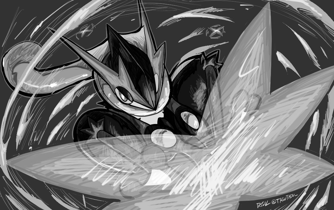HiTasutasu's tweet photo. メガゲッコウガ

＃ポケモン　＃ポケモンカードゲーム　＃ポケモンカード　＃イラスト　＃カードイラスト　＃ポケモンZA ＃ポケモンメガ https://t.co/w2rFyQbQu8
