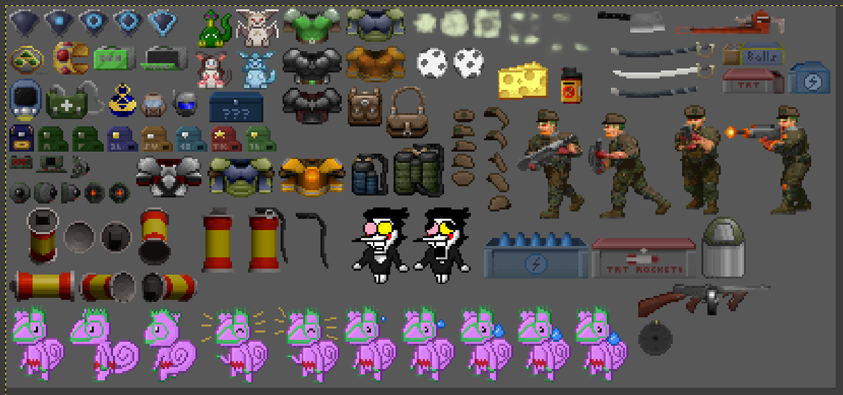 GreenSlog's tweet photo. Random collection of sprites i've been making for HDest.
Stupid game sent me on a whole journey of learning pixel art just to make content for it.
#DOOM #HideousDestructor #PixelArt https://t.co/9duR3ChIn3
