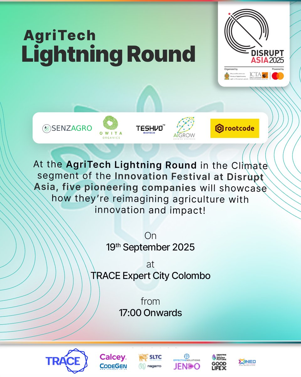 ⚡ Agri Lightning Round @ Disrupt Asia 2025
📍Green Impact Forum (Bay 09)- TRACE Expert city | ⏰ 5:00 PM

Exclusive access for main conference ticket holders only.
Grab yours now 👉 disruptasia.today/tickets

Pre- Register now for The Innovation Festival
👉 lu.ma/disruptasia