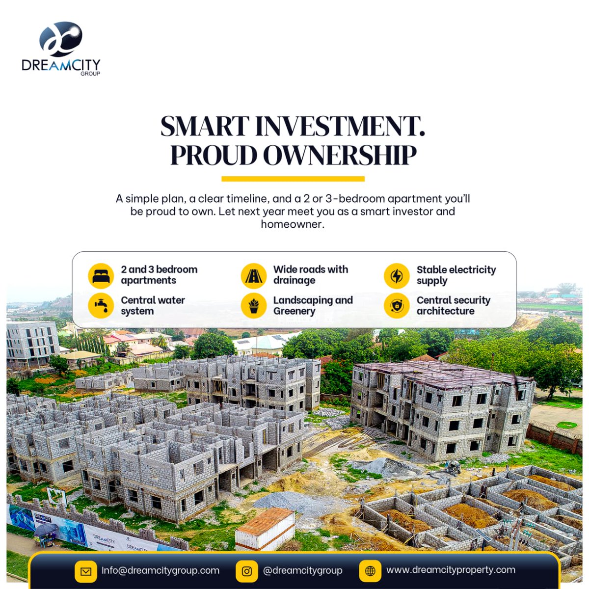 DreamcityGroup's tweet photo. A simple plan, a clear timeline, and a 2 or 3-bedroom apartment you’ll be proud to own. Let next year meet you as a smart investor and homeowner. Call 08168532563 to see available units. 

#dreamcityresidence 
#karmoapartments 
#realestateabuja
#abujaestate https://t.co/eLOsIyKhWq