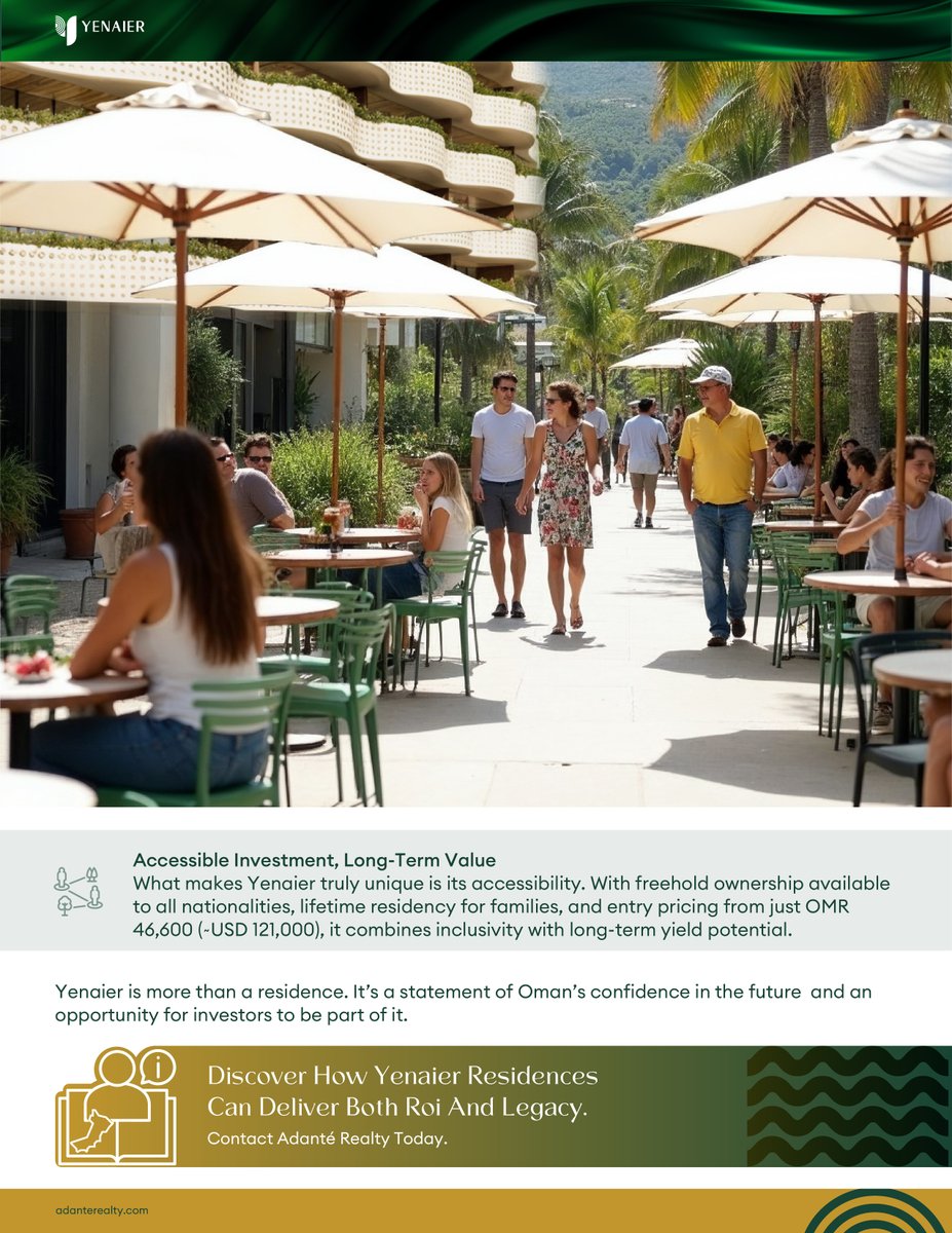ROI meets lifestyle.
 
At Yenaier Residences in Sultan Haitham City, smart design, connectivity and community create long-term value for residents and investors alike.

👉 Discover how Oman’s most visionary address delivers both return and legacy.