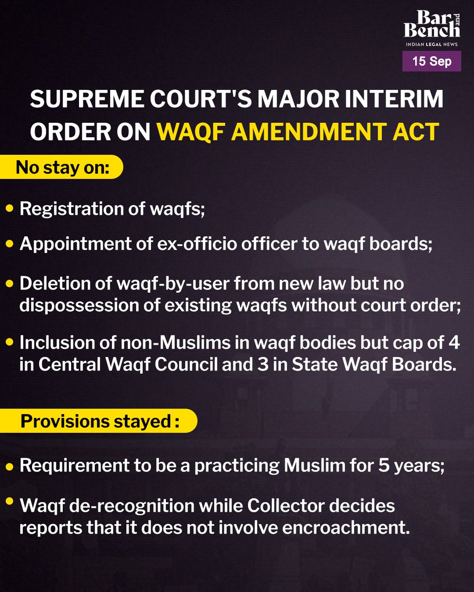 Umm_e_Meeran's tweet photo. Stayed order by SC is quite relief for a time being. We were fighting since long Agaisnt Waqf Amendment Bill.

"The Supreme Court has stayed many provisions, which I believe is a positive sign."
 Advocate and Legal Advisor to Jamiat Ulama-i-Hind, Maulana Syed Kaab Rashidi
#WaqfBoard #LatestNews #SupremeCourt