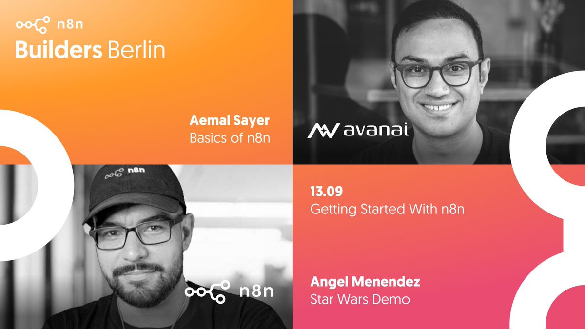 Meet the hosts of the Getting Started track at n8n Builders Berlin. On Oct 2 in Berlin we bring the community together for hands on sessions, workshops, and a roundtable. 👉 Learn more and request a ticket: luma.com/ji8w10bk