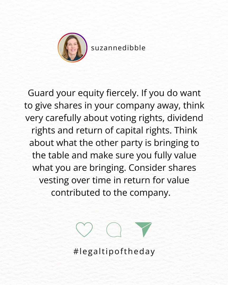 law4onlinebiz's tweet image. Guard your equity. Before giving away shares, think about voting rights, dividends &amp;amp; real value added. Use vesting to protect your company.

#LegalTip #StartupTips #BusinessProtection