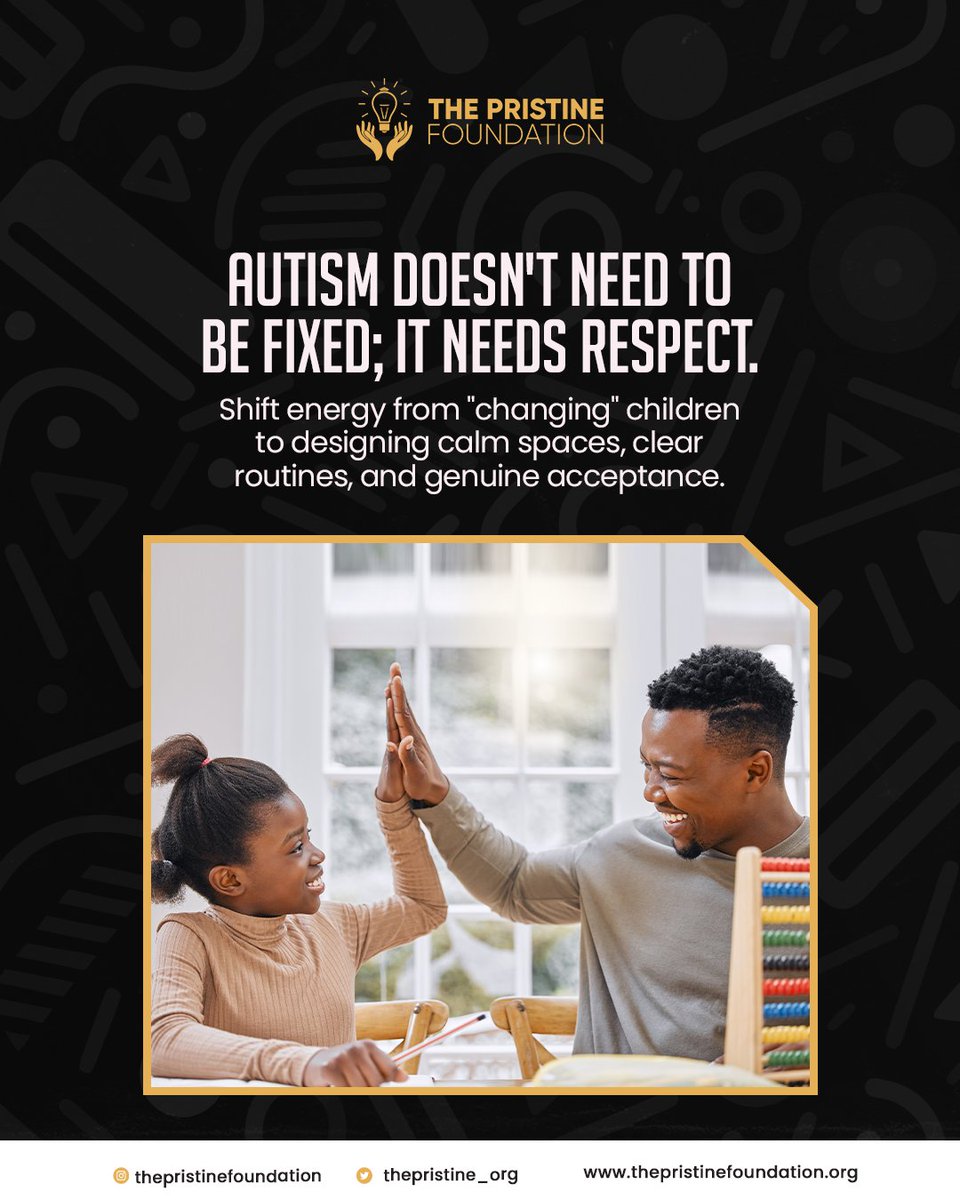 The Pristine Foundation (@thepristine_org) on Twitter photo What autistic children need most is respect and environments that support their unique ways of experiencing the world. When we shift from correction to connection, children thrive. 
#AutismAcceptance  #InclusionMatters #Neurodiversity #PristineFoundation #EveryChildMatters What autistic children need most is respect and environments that support their unique ways of experiencing the world. When we shift from correction to connection, children thrive. 
#AutismAcceptance  #InclusionMatters #Neurodiversity #PristineFoundation #EveryChildMatters