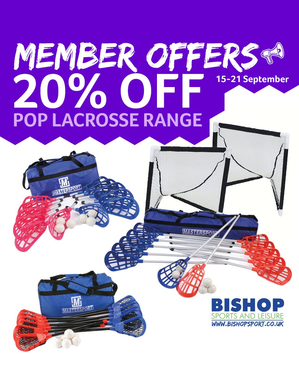 15th–21st Sept: Members save 20% on Pop Lacrosse sticks, balls, skill kits, target games, small-sided sets and the V-Back Goal. 

Fast, fun, inclusive for schools and clubs.

Not a member? Join free to access the offer.
👉 bishopsport.co.uk/collections/me…

#Lacrosse #BishopSports